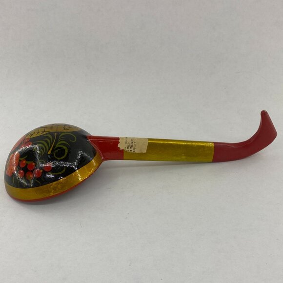 Khokhloma Hand Painted Strawberries Black/Gold Wood Lacquered Bowl Set & Ladles - Picture 16 of 16